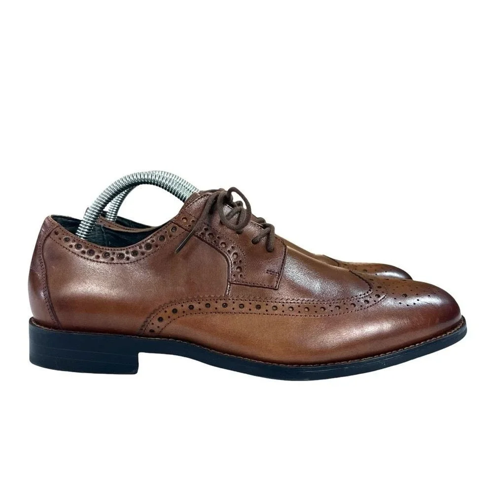 Stacy Adams Garrison Wingtip Oxford Brogue Leather Dress Shoes Cognac Formal 7.5